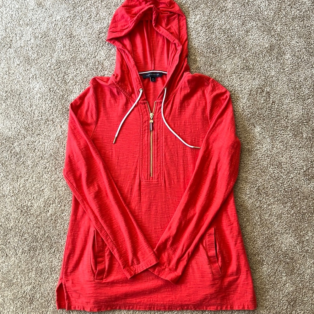 Women’s, Large, Tommy Hilfiger, Hooded Pullover. Color is close to Coral.